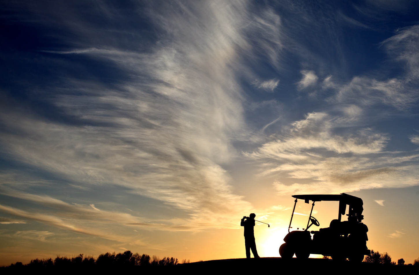 Junior Golfer Silhouette With Golf Cart